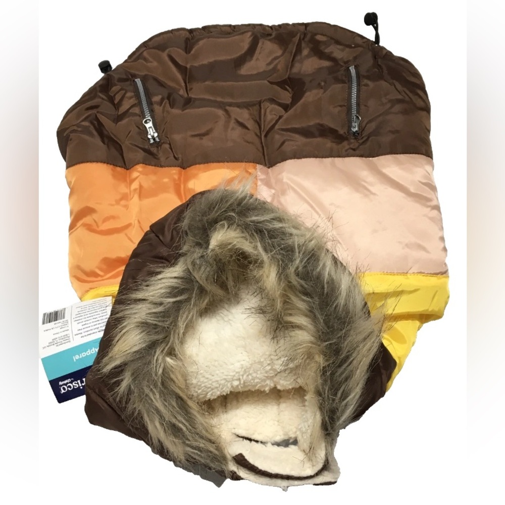 Frisco Pet Apparel XL Dog Brown Colorblock Parka Faux Fur Trim Hood Winter Coat